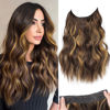 Picture of KooKaStyle Invisible Wire Hair Extensions with Transparent Headband Adjustable Size 4 Secure Clips Long Wavy Secret Wire Hairpiece for Women(16 Inch Chestnut Brown with Blonde Highlights)