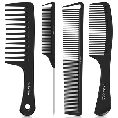 Picture of SALONSILK 4PCS Professional Comb Set, Wide Tooth Combs Rat Tail Fine Tooth Hair Comb, Barber Styling Curly Parting Combs Set for Men and Women, Braiding Cutting Combs