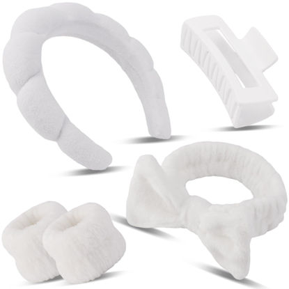 Picture of Canitor Sponge Spa Headbands Wristband Set with Hair Clips Skincare Headbands for Washing Face Non Slip Puffy Terry Cloth Makeup Headband Wrist Bands Cute Teen Girl Women Gifts Trendy Stuff