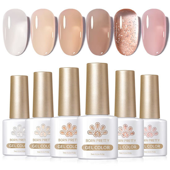 Picture of Born Pretty Jelly Gel Nail Polish Nude Set Crystal Transparent Translucent Sheer Clear 6 Colors Gift Collection Manicure Kit