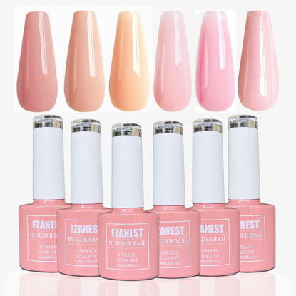 Picture of FZANEST Rubber Base Gel Polish, 6pcs*7.5ml Builder Gel Jelly Sheer Natrual Nude Pink in a Bottle UV Gel Polish Kit, Structure Quick Extension Gel