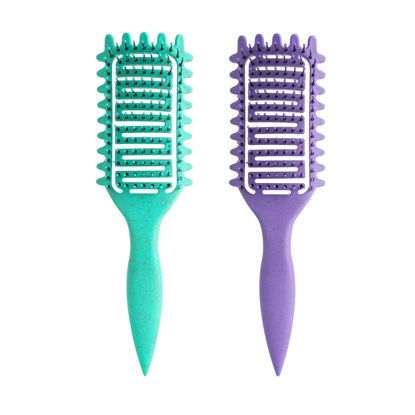 Picture of Curl Defining Brush,2024 Curly Hair Brush,Vented Hair Brush for Detangling, Shaping and Defining Curls For Women and Men Less Pulling (Green Purple)