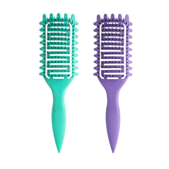 Picture of Curl Defining Brush,2024 Curly Hair Brush,Vented Hair Brush for Detangling, Shaping and Defining Curls For Women and Men Less Pulling (Green Purple)