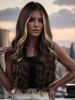 Picture of Long Brown Wig for Women 26Inch Wavy Curly Brown Highlight Blonde Hair Wigs Synthetic Hair Replacement Wig Heat Resistant Hair Wig for Daily Party Use Halloween Costume Wigs