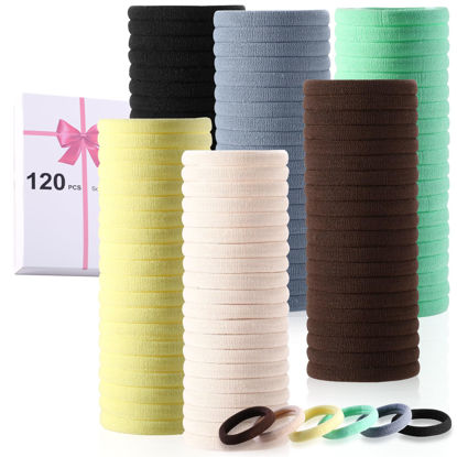 Picture of LuSeren 120 Pcs No Damage Hair Ties for Women Thick Hair,Large Soft Seamless Nylon Cloth Hair Ties Ponytail Hair Holders Hair Elastics Hair Band for Women Hair Accessories Neutrals 5
