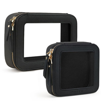 Picture of Prite Clear Makeup Bag Set for Women Portable Clear Makeup Bag Cute Waterproof Travel Cosmetic Bag with Gold Zipper for Car Essentials(Black)