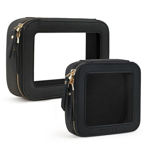 Picture of Prite Clear Makeup Bag Set for Women Portable Clear Makeup Bag Cute Waterproof Travel Cosmetic Bag with Gold Zipper for Car Essentials(Black)