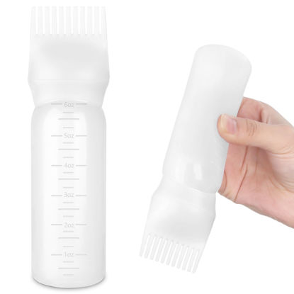 Picture of FXSPLCZ Root Comb Applicator Bottle Oil Applicator for Hair Dye Hair Oiling Bottle with Graduated Scale (White)