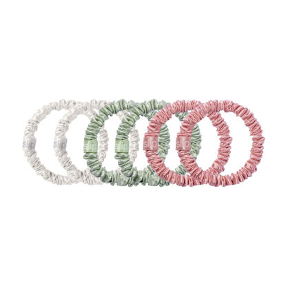 Picture of Bellerose Silk Skinny Scrunchies - 100% 22 Momme Mulberry Silk Hair-Friendly Elastic Set (6 Luxurious Scrunchies for Women)