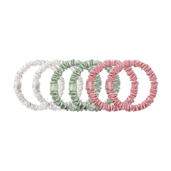 Picture of Bellerose Silk Skinny Scrunchies - 100% 22 Momme Mulberry Silk Hair-Friendly Elastic Set (6 Luxurious Scrunchies for Women)