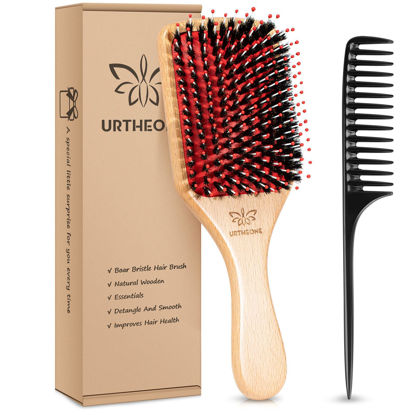 Picture of URTHEONE Hair Brush,Boar Bristle Hair Brushes and Hair Comb Set for Women Men Kids, Best Natural Wooden Paddle Hairbrush for Wet or Dry Hair