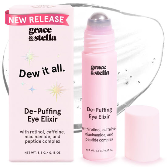 Picture of grace & stella Eye Serum Roller - Under Eye Brightener - Niacinamide, Retinol, Caffeine Eye Cream Serum - Eye Roller for Puffy Eyes, Eye Bags, Dark Circles, Wrinkles - Vegan Skincare (15ml/0.51 floz)