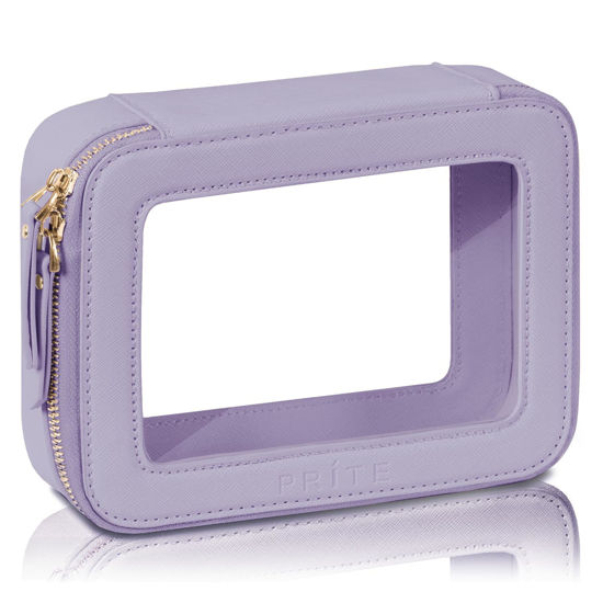 Picture of Prite Christmas Gifts Clear Makeup Bag Cosmetic Organizer Case Waterproof Travel Toiletry Bag Skincare Pouch with Golden Zipper(Violet)