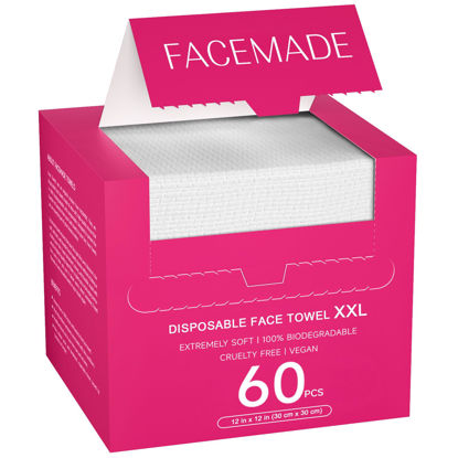 Picture of FACEMADE 60 Ct Disposable Face Towels XXL, Face Towelettes for Makeup and Clean, Super Soft and Thick Dry Wipes, USDA Certified 100% Biobased, Rose