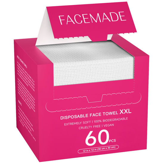 Picture of FACEMADE 60 Ct Disposable Face Towels XXL, Face Towelettes for Makeup and Clean, Super Soft and Thick Dry Wipes, USDA Certified 100% Biobased, Rose