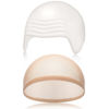 Picture of Syhood 2 Pieces Halloween Bald Cap Makeup Latex Bald Head Wig Caps Bald Hat Cosplay Costume for Adults(White, Beige)