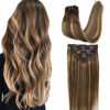 Picture of GOO GOO Clip in Hair Extensions Real Human Hair, Remy Human Hair Extensions Clip ins for Women, Natural Human Hair, 26inch 135g 7Pcs, 4/27/4 Balayage Chocolate Brown to Caramel Blonde