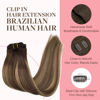 Picture of GOO GOO Clip in Hair Extensions Real Human Hair, Remy Human Hair Extensions Clip ins for Women, Natural Human Hair, 26inch 135g 7Pcs, 4/27/4 Balayage Chocolate Brown to Caramel Blonde