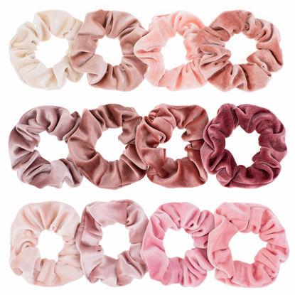 Picture of Whaline 12Pcs Blush Theme Scrunchies Velvet Elastics for Women Pink Bobbles Soft Lovers Scrunchy Classic Thick Hair Bands Ties Gifts for Teenage Girls