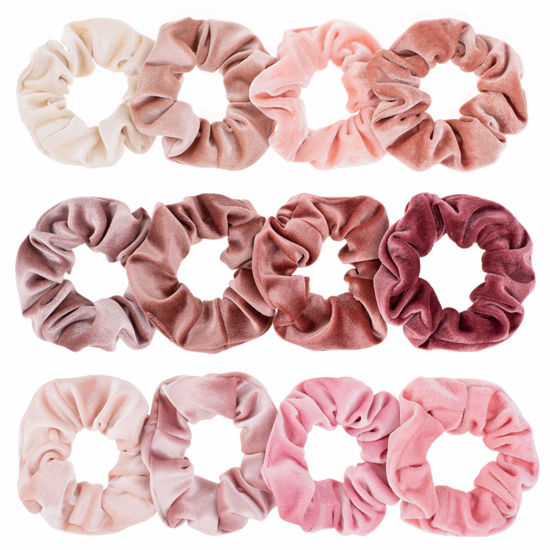 Picture of Whaline 12Pcs Blush Theme Scrunchies Velvet Elastics for Women Pink Bobbles Soft Lovers Scrunchy Classic Thick Hair Bands Ties Gifts for Teenage Girls