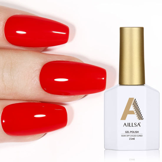 Picture of AILLSA Red Gel Nail Polish Ruby Red Gel Polish Bright Rose Color Gel Polish Apple Candy Nails Long Lasting Soak Off U V Gel Nail Polish Nail Art Manicure Salon at Home Valentine's Day Gift 0.51 Fl Oz
