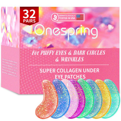 Picture of Onespring Under Eye Patches (32 Pairs) - Collagen-Infused, Anti-Puffiness & Dark Circle Treatment - Luxurious Skincare for Under Eye Bags & Fine Lines, Valentines Day Gifts for Women