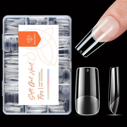 Picture of modelones Medium Square Nail Tips, Pre-shaped Gel x Nail Tips Full Cover Fake Nails Acrylic Nail Tips Nail Extension Press on Nails Gel x Nail Kit 216PCS 12Sizes
