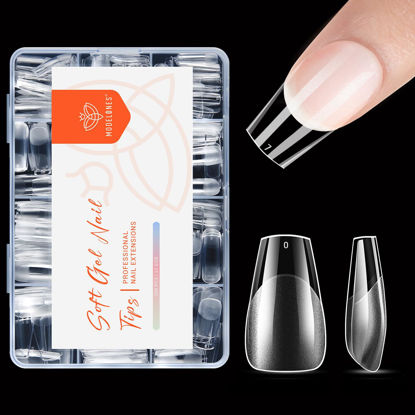 Picture of modelones Short Coffin Nail Tips, Pre-shaped Gel x Nail Tips Full Cover Fake Nails Acrylic Nail Tips Nail Extension Press on Nails Gel x Nail Kit 216PCS 12Sizes