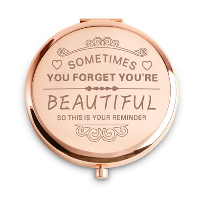 Picture of Personalized Engraved Compact Mirrors, Unique Basket Stuffers for Her Mom Friends, Inspirational Friendship Gifts for Women Ladies Teenagers Girls, Sentimental Presents for Birthday Valentines Day