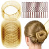 Picture of FANDAMEI 20PCS Hair Nets for Buns Invisible and 40PCS U Shaped Hair Pins Set, 20PCS 50cm Bun Nets for Ballet Girls and 40pcs Hair Bun Pins for Women, Girls, Kids Ballet Bun Maker Dance (Light Brown)