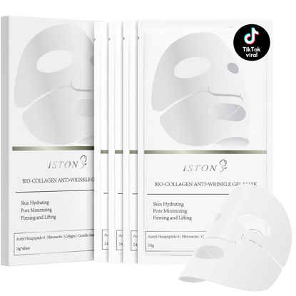 Picture of ISTON 4 Pack Deep Collagen Face Mask - Real Collagen 2,160,000PPB for Elasticity/Pore Minimizing/Anti-Wrinkle/Lifting & Moisturizing,TikTok Trend Skin Care for All Skin Types