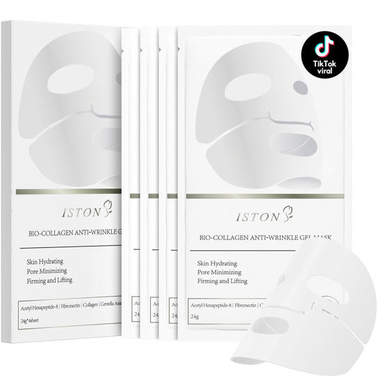 Picture of ISTON 4 Pack Deep Collagen Face Mask - Real Collagen 2,160,000PPB for Elasticity/Pore Minimizing/Anti-Wrinkle/Lifting & Moisturizing,TikTok Trend Skin Care for All Skin Types
