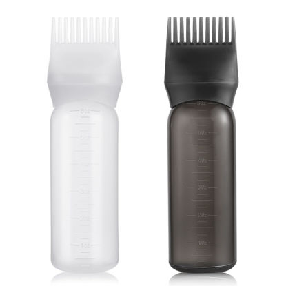 Picture of Pimoys 2 Pack Root Comb Applicator Bottle 6 Ounce Oil Applicator for Hair Dye, Hair Oiling Applicator Hair Coloring Bottle with Graduated Scale, Black and White