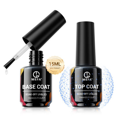 Picture of MEFA 2 Pcs 15ml Gel Top Coat and Base Coat Set, No Wipe Gel Nail Polish Base and Top Coat, Long Lasting Glossy Shine Effect Soak Off LED Nail Lamp Gel Top Base Coat Nail Art DIY Manicure Holiday Gifts