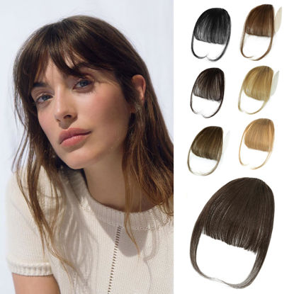 Picture of NAYOO Bangs Hair Clip in Bangs 100% Real Human Hair Extensions Wispy Bangs Clip on Air Bangs for Women Hairpieces Curved Bangs (2# darkest brown, Wispy Bangs)