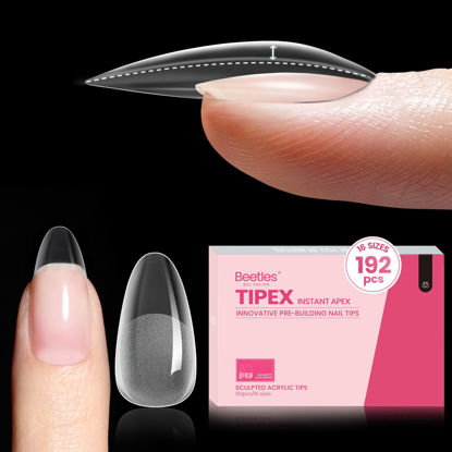 Picture of Beetles Tipex Instant Apex Nail Tips, 192Pcs Medium Oval Acrylic Nails Pre-Building Pre-Etched Thicker Gel Nail Tips - 16 Sizes Strong Full Cover False Nail Extens Valentine's Day Gift for Women