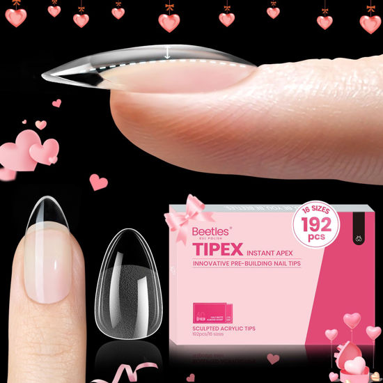 Picture of Beetles Tipex Instant Apex Nail Tips Almond Short-Pre-Building & Pre-Etched Strong Thick Acrylic Nail Tips,16 Sizes for Flat Nails, Press on Nails 192 Pieces Valentine's Day Gift for Women