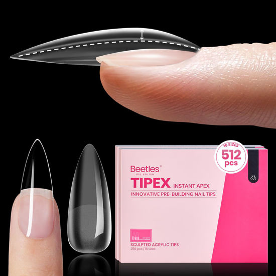 Picture of Beetles Tipex Instant Apex Nail Tips, 512 Pieces Stiletto Pre-Building & Pre-Etched Medium Strong Thick Acrylic Nail Tips 16 Sizes for Flat Nails, Press on Nails Valentine's Day Gifts for Women