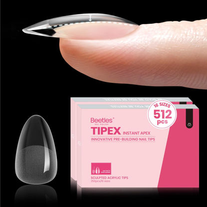 Picture of Beetles Tipex Instant Apex Nail Tips Almond Short-Pre-Building & Pre-Etched Strong Thick Acrylic Nail Tips,16 Sizes for Flat Nails, Press on Nails 512 Pieces Valentine's Day Gift for Women
