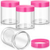 Picture of Patelai 4 Pieces Round Clear Wide-mouth Leak Proof Plastic Container Jars with Lids for Travel Storage Makeup Beauty Products Face Creams Oils Salves Ointments DIY Making or Others(Pink,4 Ounce)
