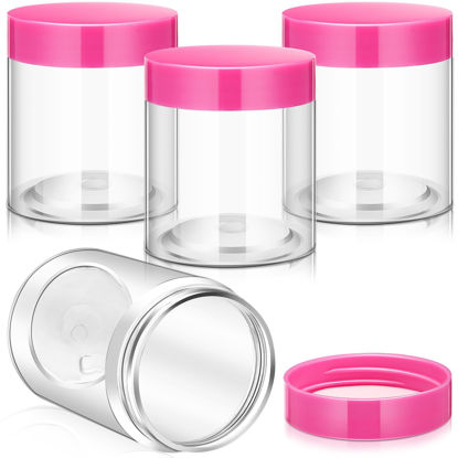 Picture of Patelai 4 Pieces Round Clear Wide-mouth Leak Proof Plastic Container Jars with Lids for Travel Storage Makeup Beauty Products Face Creams Oils Salves Ointments DIY Making or Others(Pink,4 Ounce)