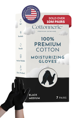 Picture of Gaxcoo Cottonnerie Cotton Gloves for Dry Hands Sleeping, Moisturizing Gloves Overnight, Hand Moisturizer Gloves, Moisture Gloves for Dry Hands Overnight, Sleeping Eczema Gloves, Medium 7 Pair, Black
