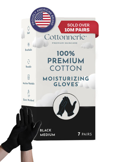Picture of Gaxcoo Cottonnerie Cotton Gloves for Dry Hands Sleeping, Moisturizing Gloves Overnight, Hand Moisturizer Gloves, Moisture Gloves for Dry Hands Overnight, Sleeping Eczema Gloves, Medium 7 Pair, Black
