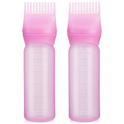 Picture of Pimoys 2 Pack Root Comb Applicator Bottle, 6 Ounce Oil Applicator for Hair Dye, Hair Oiling Applicator Hair Coloring Brush Bottle with Graduated Scale