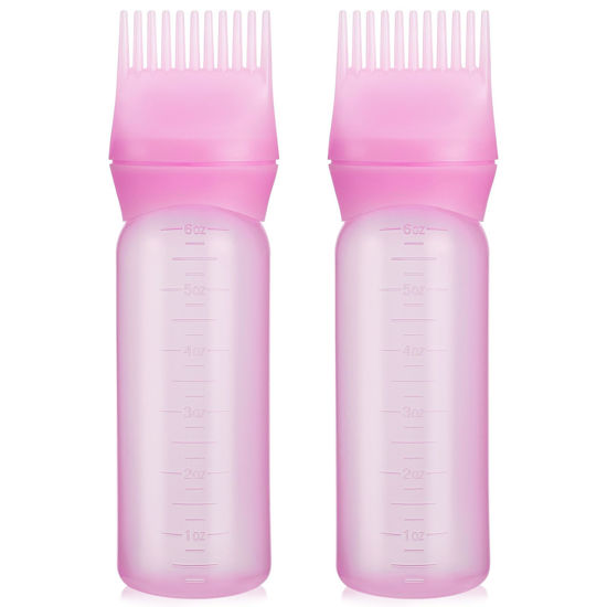 Picture of Pimoys 2 Pack Root Comb Applicator Bottle, 6 Ounce Oil Applicator for Hair Dye, Hair Oiling Applicator Hair Coloring Brush Bottle with Graduated Scale