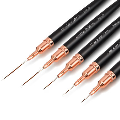Picture of Komall Metallic Nail Art Brushes, 5Pcs Liner Brush Set, UV Gel Polish Painting Art Design Pen for Long Lines, Thin Details, Fine Drawing Sizes 4/8/12/20/25mm(Black)