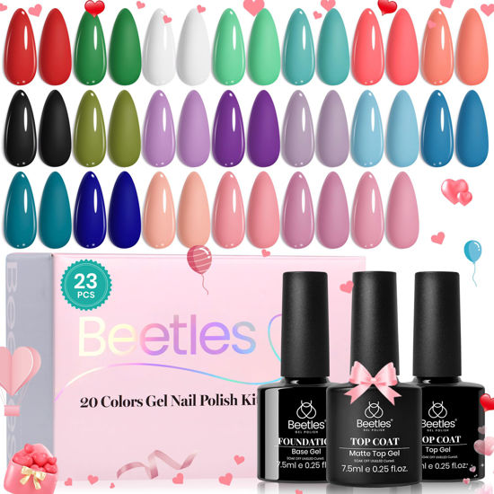 Picture of Beetles Gel Nail Polish Set, 23pcs Gel Polish Kit, 20 Colors Pink Green Blue Uv Gel Polish with Base Top Coat, All Season Manicure Tools for Beginners Nail Art Home Valentine's Day Gift for Women