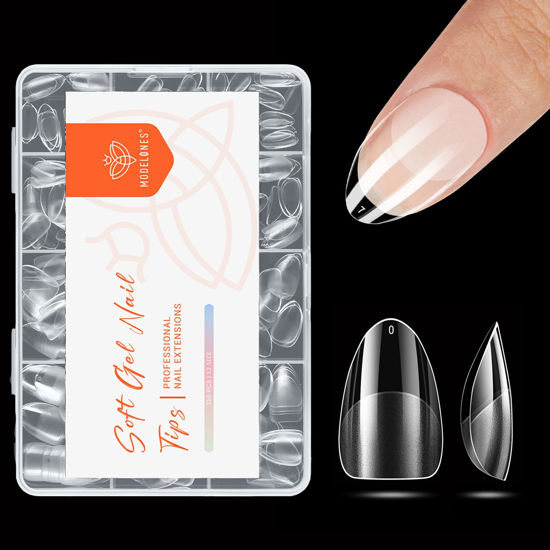 Picture of modelones Extra Short Almond Nail Tips, Pre-shaped Gel x Nail Tips Full Cover Fake Nails Acrylic Nail Tips Nail Extension Press on Nails Gel x Nail Kit 216PCS 12Sizes