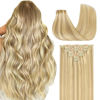 Picture of GOO GOO Clip in Hair Extensions Real Human Hair, Remy Human Hair Extensions Clip ins for Women, Natural Human Hair, 16inch 110g 7Pcs, 18D/22F Dirty Blonde Highlights