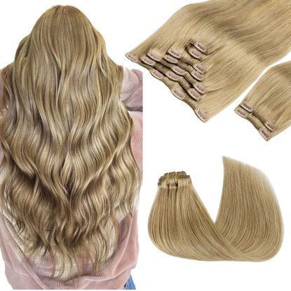 Picture of GOO GOO Clip in Hair Extensions Real Human Hair, Remy Human Hair Extensions Clip ins for Women, Natural Human Hair, 22inch 150g 9Pcs, 7 Bronde